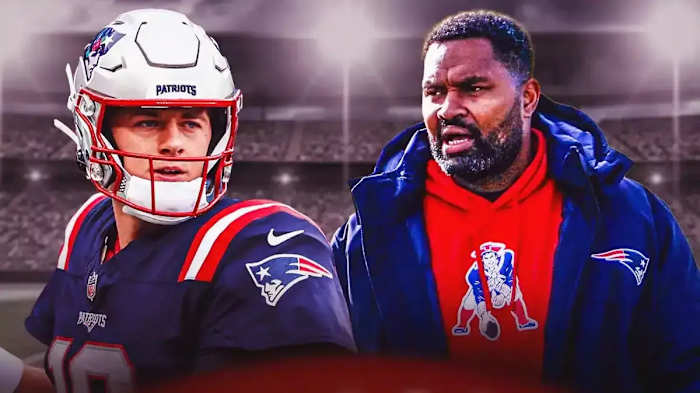 New England Patriots quarterback Mac Jones and head coach Jerod Mayo.